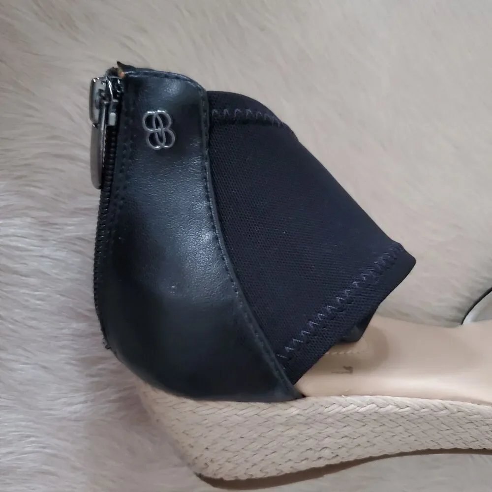 Bandolino Women's Sandals Size 8 Black Low Wedge Espadrille Stretch Comfort